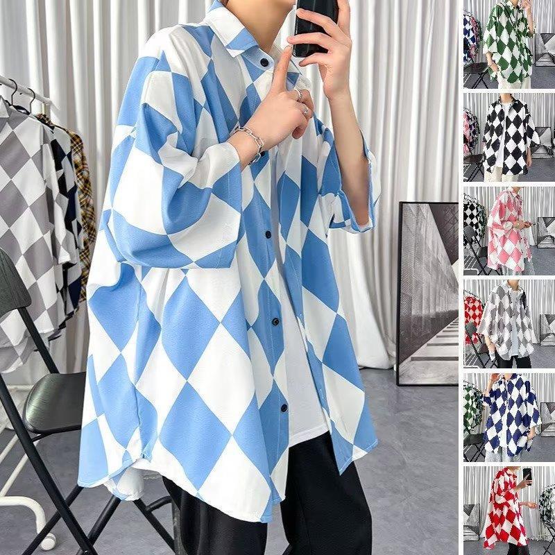 High-end Sense Fried Street Shirt Men's Short-sleeved Trendy High Street Loose Seven-sleeved Shirt Summer Mustard Green Shirt