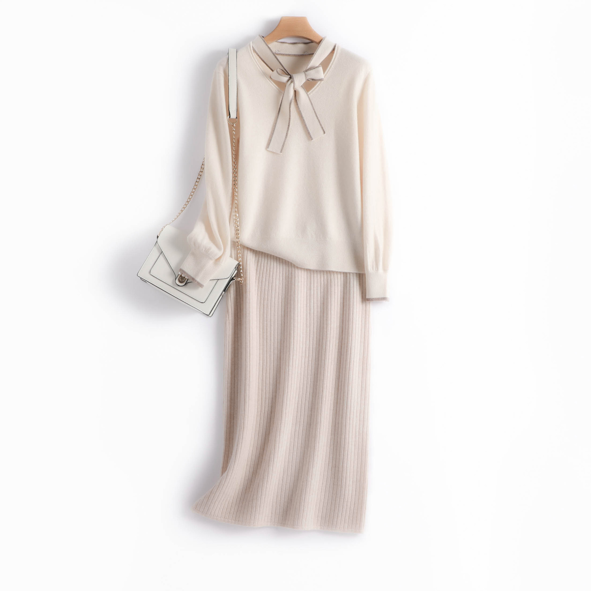 캐시미어 엉덩이 치마 여자 치마 2021 새로운 겨울 중간 길이 꽉 세트 스커트 높은 허리 원스텝 스커트