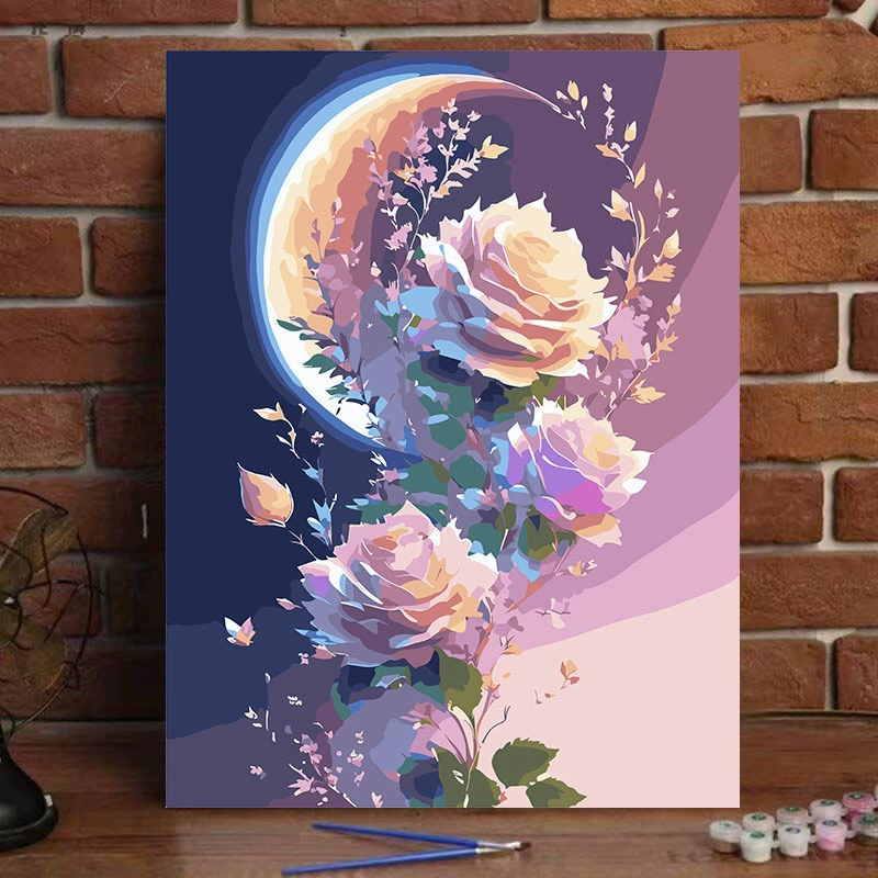 DIY numeric oil painting rose coloring hand-painted simple floral living room decoration wall hanging factory wholesale