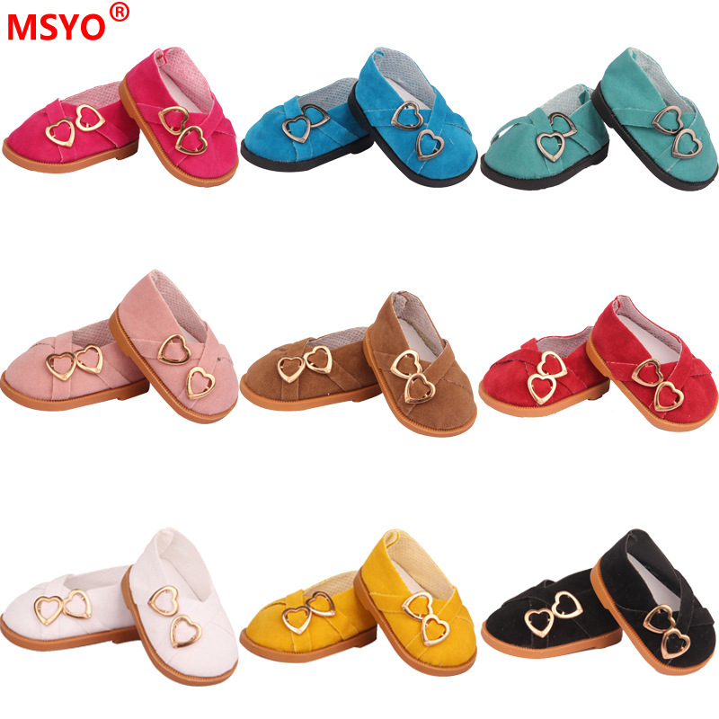 18 pulgadas American Girl muñeca zapatos 43cm muñeca lindo arco amor lentejuelas zapatos muñeca zapatos de lona