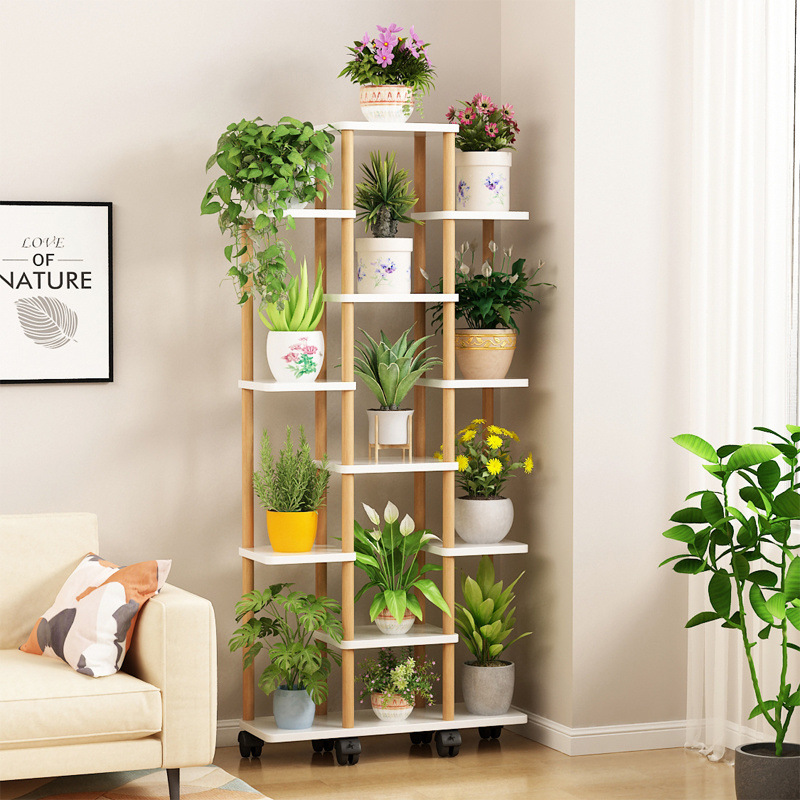 Estante de flores de madera sólida multicapa interior piso sala de estar decoración simple rack de flores verdes multicarnose orquídeas colgantes