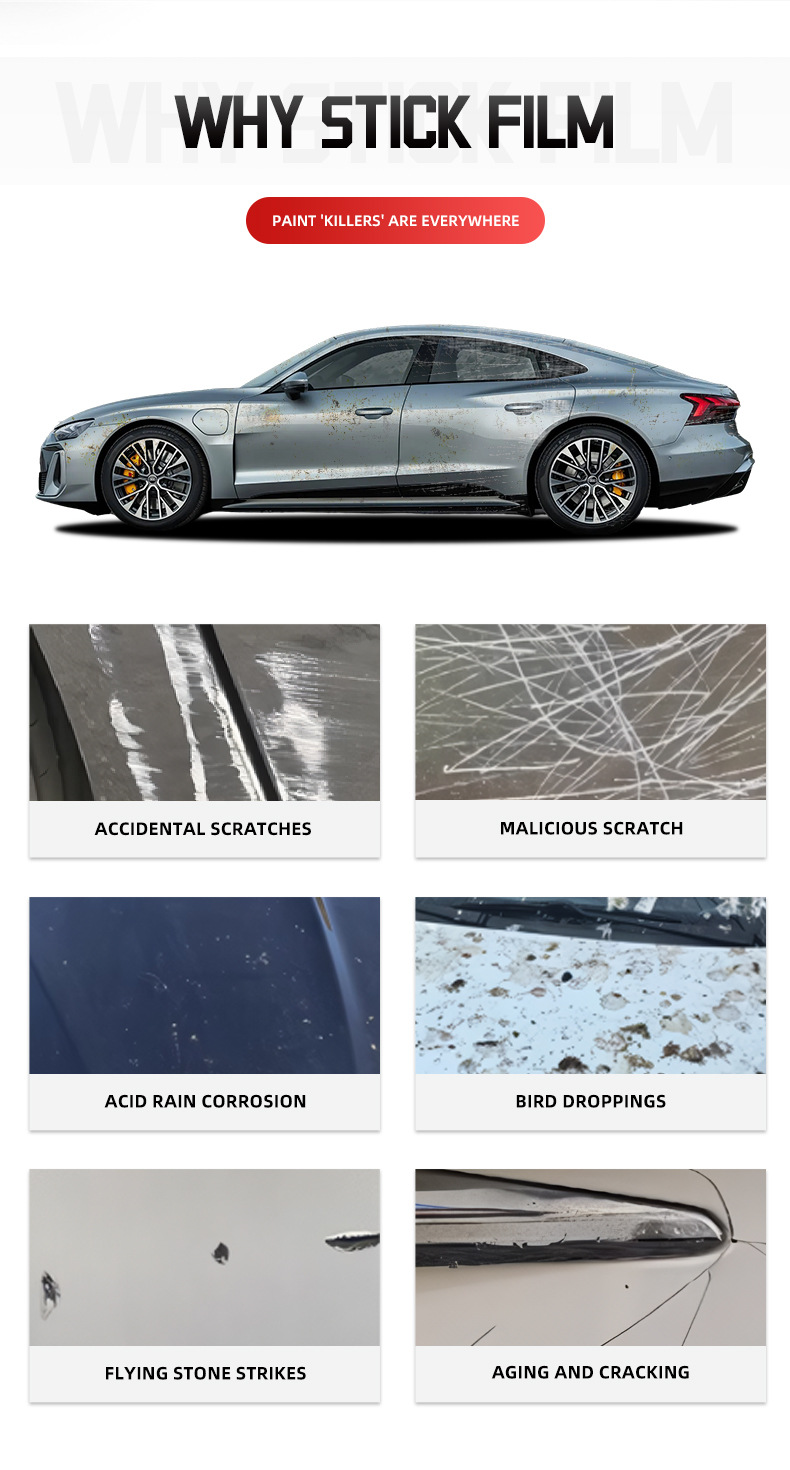 Wholesale car film self-adhesive anti-scratch self-healing TPU PPF paint protective film hydrophobic highlight film 60*50 feet