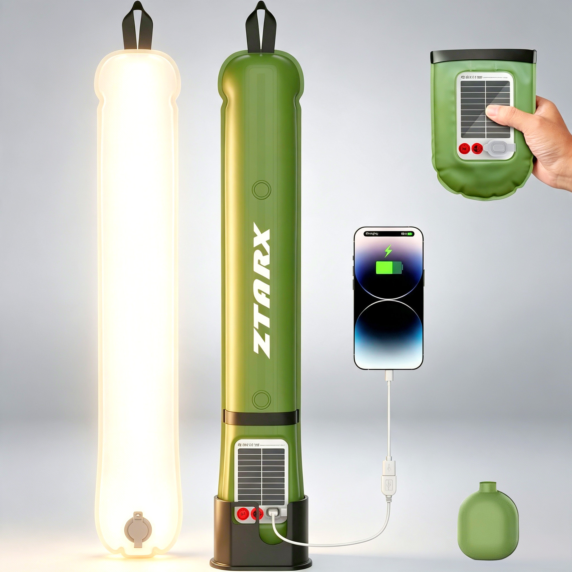 Lámpara solar inflable ZTARX, patentada a nivel mundial, nueva luz de columna de aire para exteriores, plegable, impermeable, magnética, para camping.