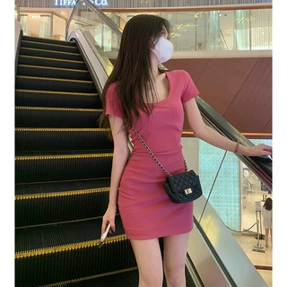 纯欲风辣妹装短袖连衣裙女夏季高腰修身小个子包臀短裙子女潮