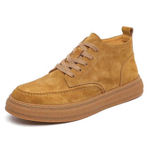 Autumn and Winter Genuine Leather High-Top Board Shoes for Men, Korean Style Trendy Casual Suede Men's Shoes, Vintage Mid-Top Sanding Martin Boots
