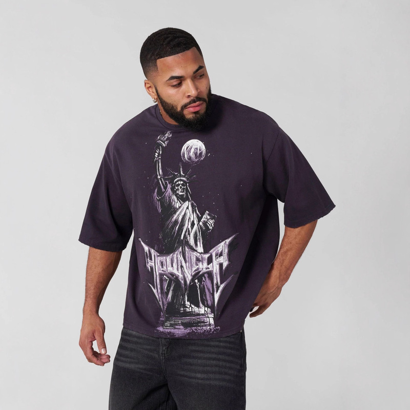 Youngla American Retro Men's Oversized T-Shirt Street Hip-Hop Loose Short-Sleeved Jogger Sports Fitness Short-Sleeved