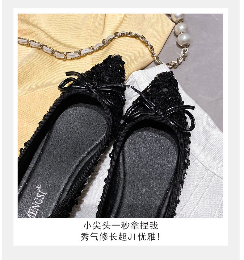 Giày nữ mũi nhọn đế mềm thấp, thắt nơ, kiểu xuân — Màu đen chi tiết 8