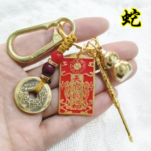 黄铜葫芦天官赐福钥匙扣耳勺挂件双面红色福牌吊坠汽车钥匙链