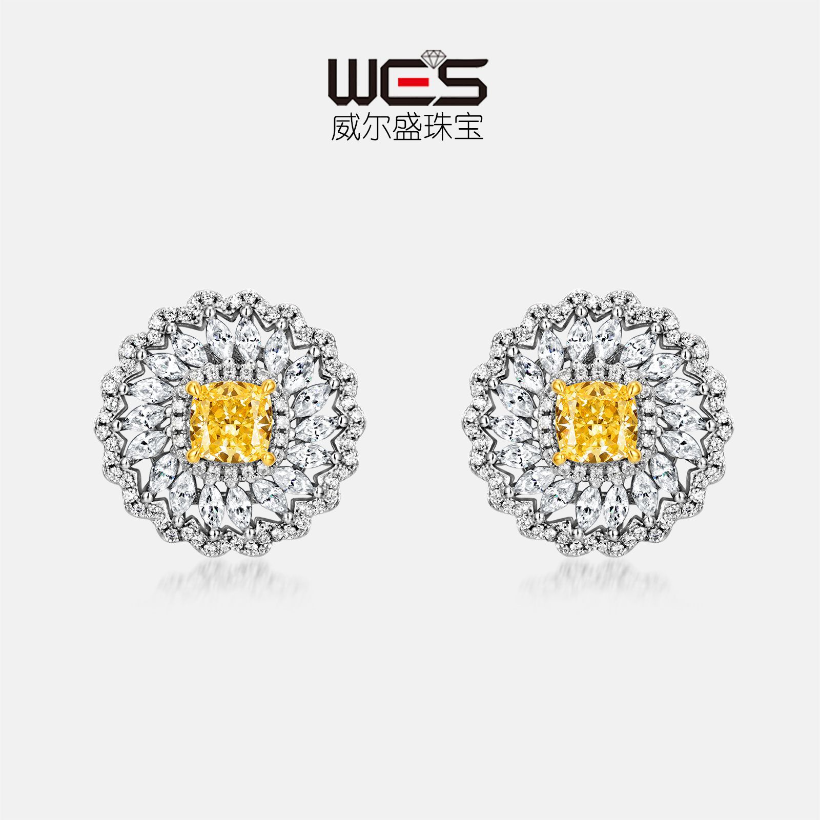 Wilsheng joyería Margarita de alto carbono pendientes de diamantes S925 plata diamante incrustado dulce fresco elegante pendientes de las mujeres del todo-fósforo