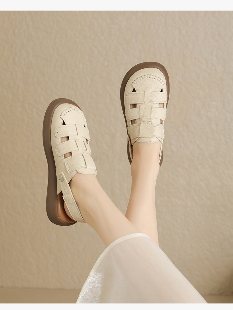 Sandal nữ quai chữ V đế tăng chiều cao, lưới thoáng khí, có thể điều chỉnh hai kiểu — AB221 mét đen chi tiết 17