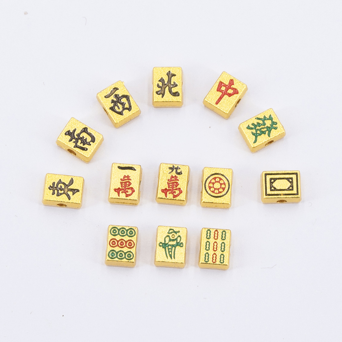 久不掉色古法沙金配件 强保色麻将十三幺穿孔diy手编手链饰品散珠