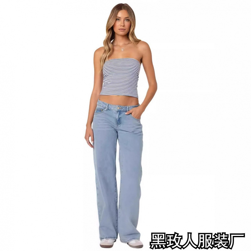 Russian Clothing Fashion Jeans Women 2025 New Extended Version Women's High Waist Wide Leg Floor Length Jeans