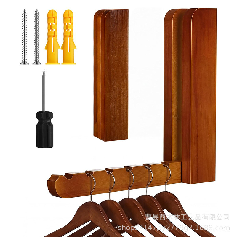 Wooden Clothes Hanger Wall Mounted Entrance Hooks Heavy Duty Foldable Wall Hooks Bathroom Bedroom Hanging Towel Wood Rack