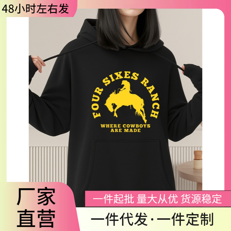 Women's Y2K Western Style Four Six Ranch Pattern Hoodie - Cowgirl and Horse Print Long Sleeve Pullover Women's Y2K Western Style Four Six Ranch Pattern Hoodie - Cowgirl and Horse Print Long Sleeve Pullover