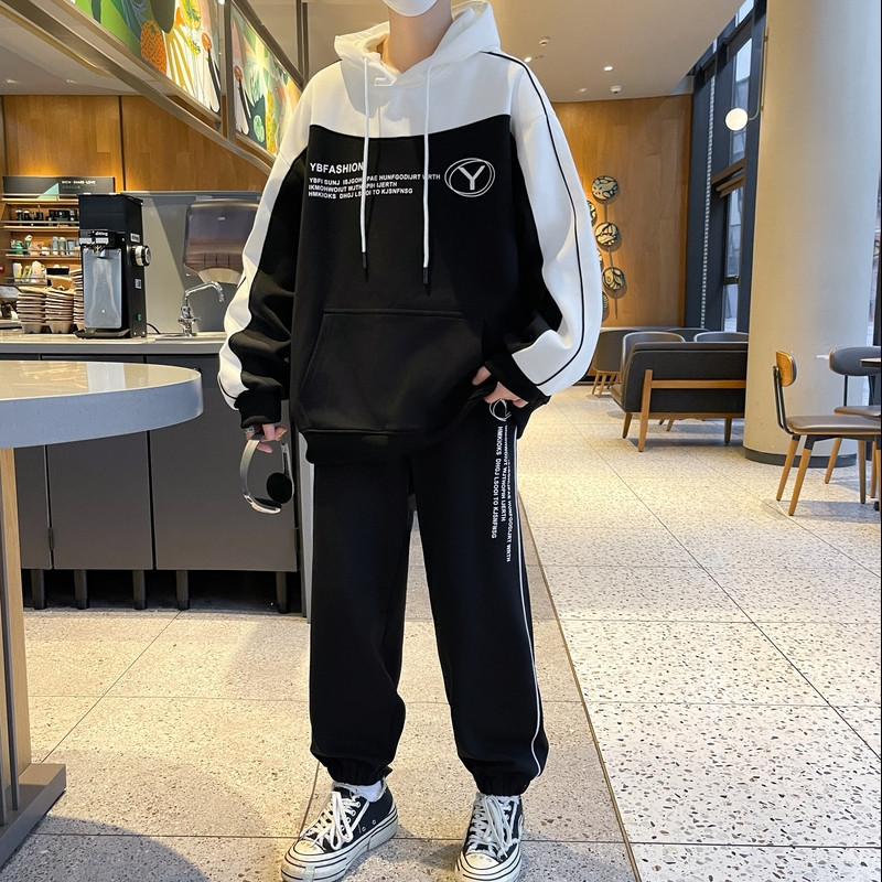 Conjunto de dos piezas de sudadera y pantalones de primavera y otoño, cárdigan holgado con capucha, ropa deportiva informal y bonita para correr, traje para hombre