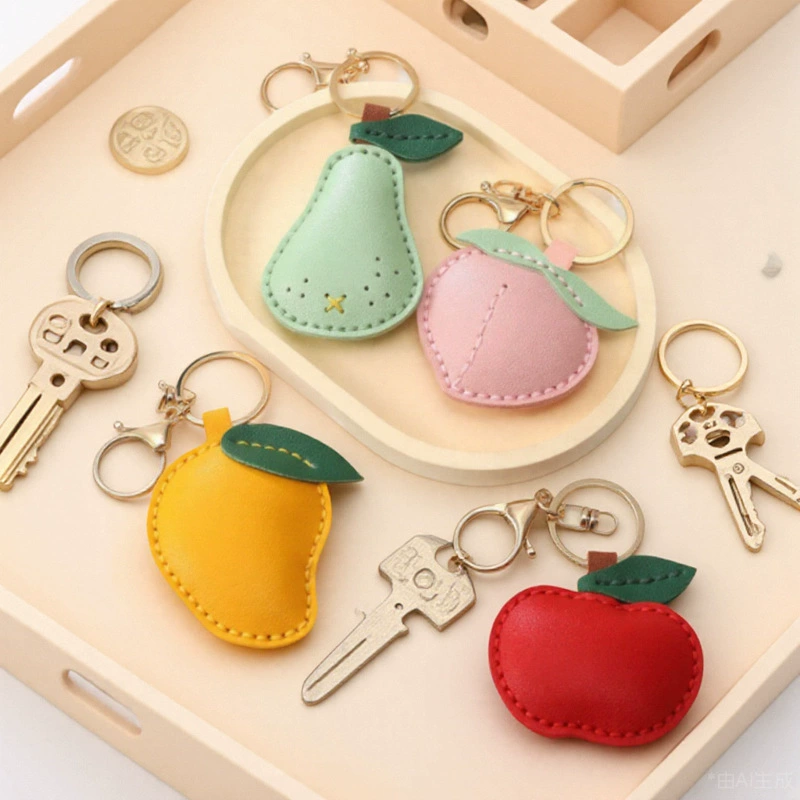 Креативный брелок-подвеска в форме фрукта, простой мультяшный брелок из искусственной кожи с металлической текстурой