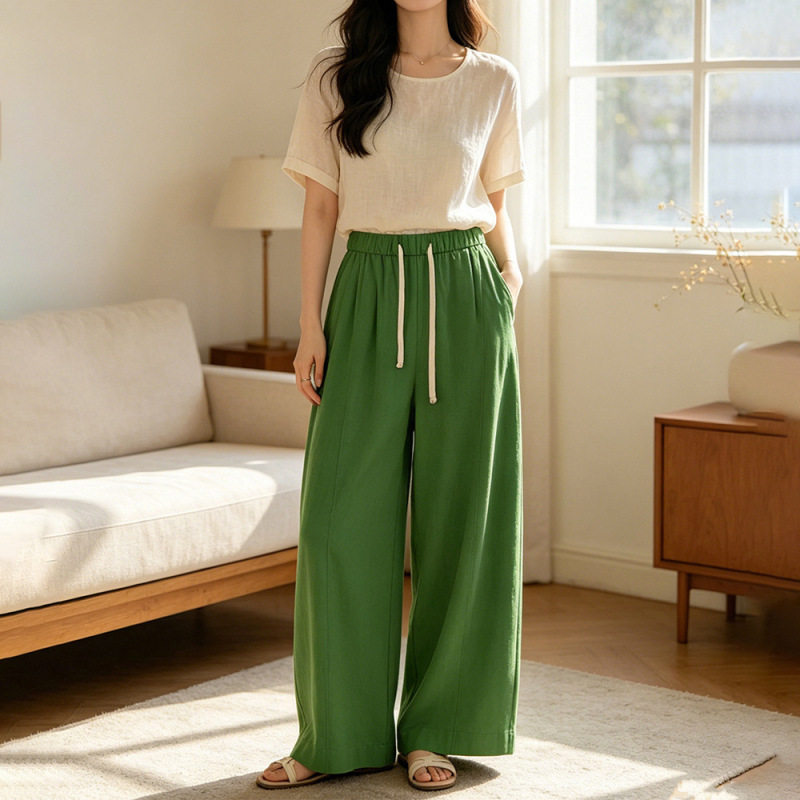 Old Money Style Women's Summer Thin Casual Tencel Lyocell Drapey Wide-Leg Pants Cross-Border Trendy Women's Fashion
