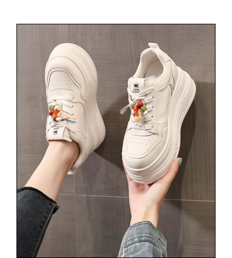 Giày sneaker nữ đế dày tăng chiều cao đa năng màu be, gót 9.5 cm — màu be chi tiết 14