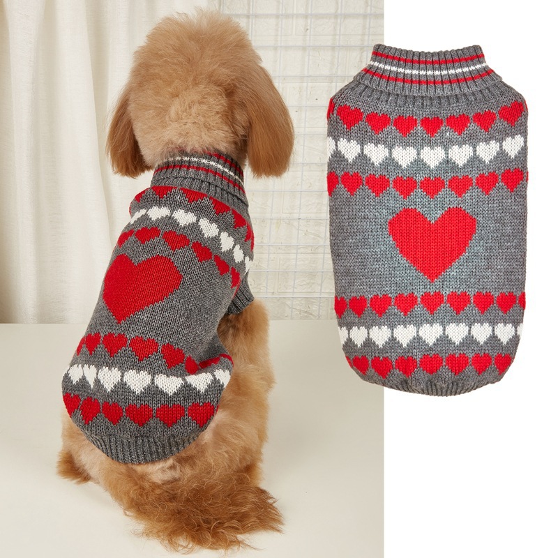 Valentinstag Herz rot rosa Jacquard Schildkröte Revers Hund Pullover Pullover Katze Anti-Shedding Teddy Bichon Bär