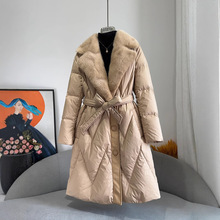 2025白鹅绒羽绒服女中长款水貂毛皮草修身大衣显瘦整西装领外套