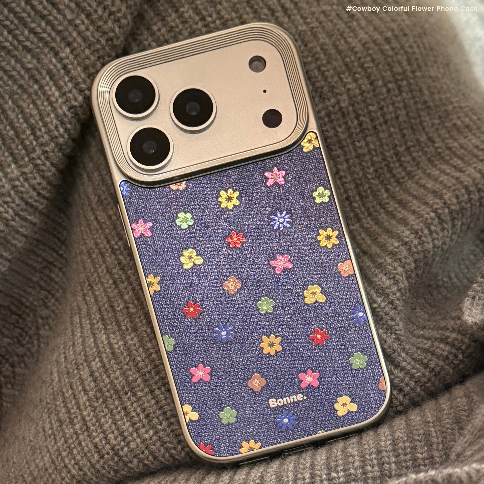 Étui rigide de protection en cuir pour iPhone 17, 16, 15, 14, 13, 12, 11 Pro, Pro Max Plus, motif floral doré, étui élégant en denim pour iPhone 16._voghion.com