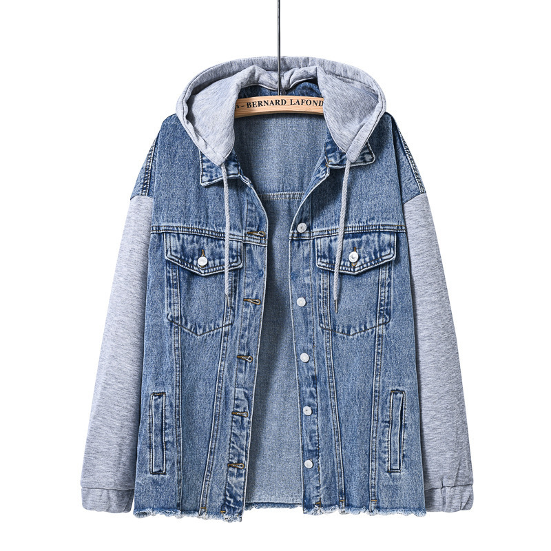 Trendy European and American Aliexpress Independent Site Plus Size Denim Jacket Splicing Loose Casual Large Version Denim Sweatshirt Jacket
