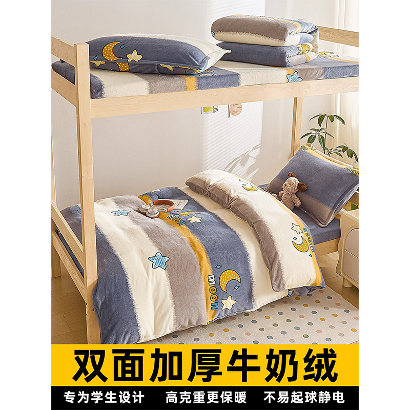 Círculos animados de invierno leche de seda dormitorio de estudiantes ropa de cama de coral con sábanas de seda cubierta doble cara gruesa