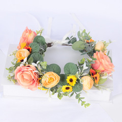 新款做舊復古花冠手工仿真花頭飾品新娘寫真拍照網紅花環頭飾批發