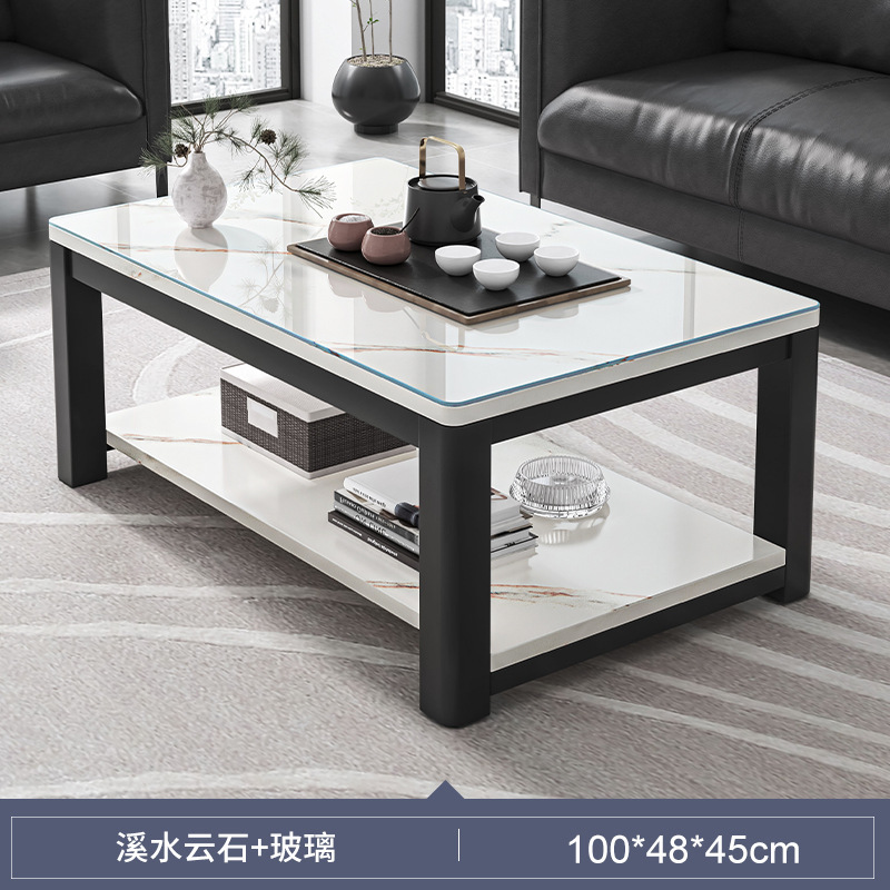 Mesa de centro, sala de estar, hogar, apartamento pequeño moderno y simple, mesa de centro de vidrio templado de lujo ligero, mesa de té minimalista para oficina