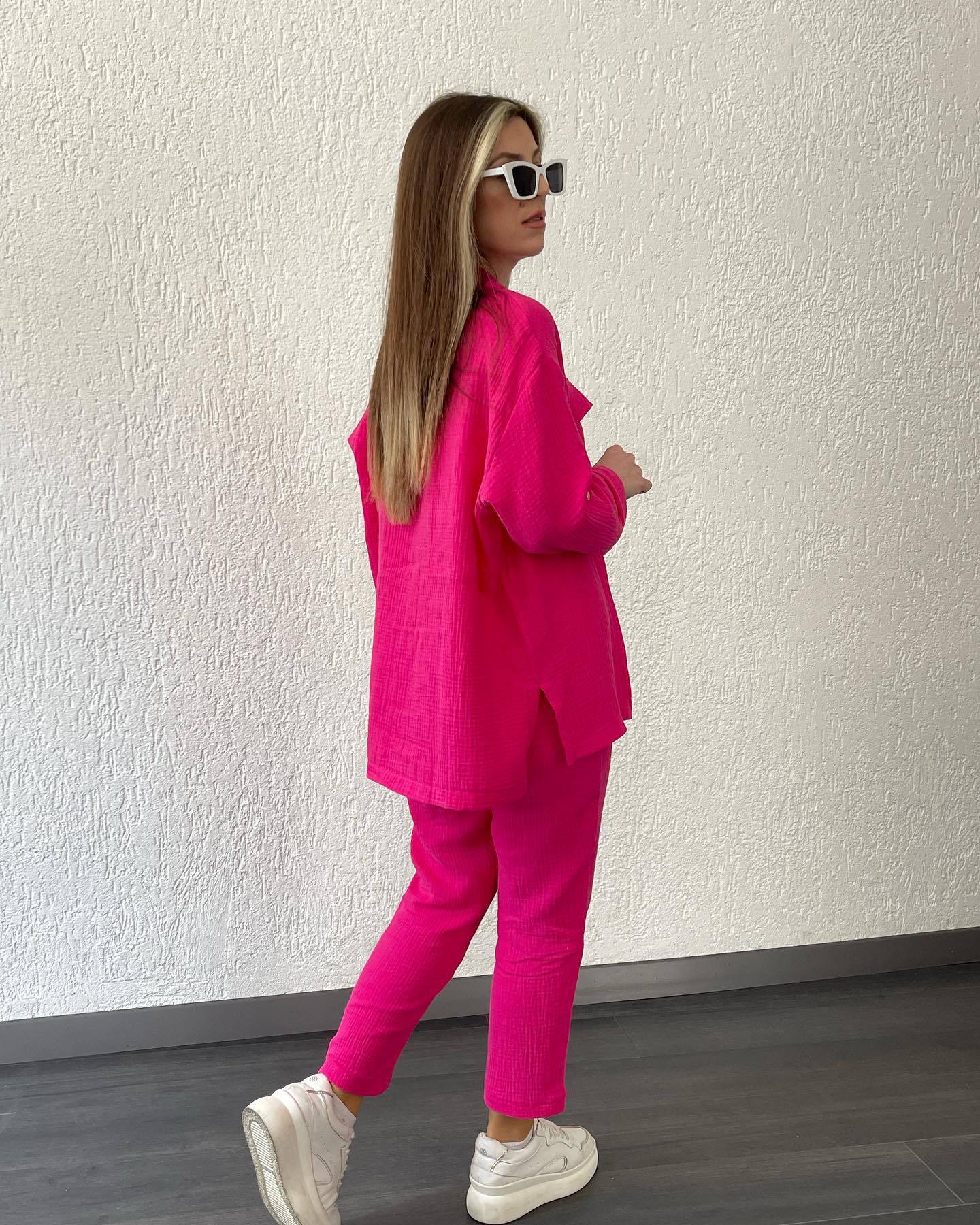 294g Weight Nine Points Sleeve Sleeve Length Polyester Fabric Type Pant Co-ord Set Sets Type 2 Pieces Set Quantity Holiday Occasion Shirt Collar Neckline Comfort Function Regular Fit Fit Type Solid Color Pattern Summer Season Women's Gender Vacation, Simple Style Style Holiday Women's Vacation Simple Style Solid Color Polyester Pant Co-ord Set Pants Sets 10