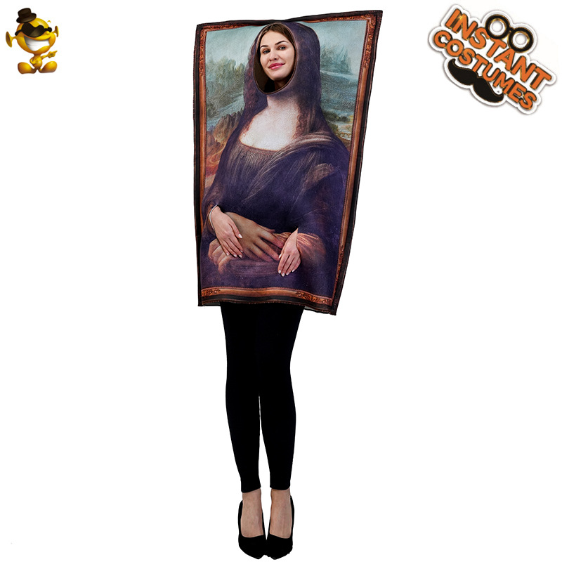 Halloween adulto fiesta rendimiento traje divertido parodia mural muñeca traje Mona Lisa colgando pintura sombrerería