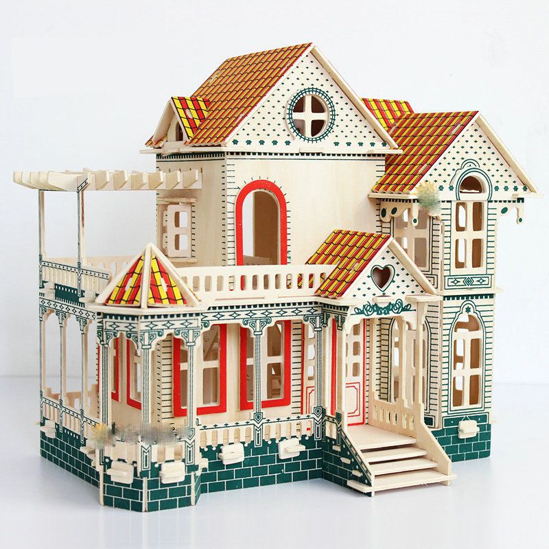 Assemble Toys Adult section children 3D woodiness three-dimensional Jigsaw puzzle villa Model Early education Building blocks Mosaic One piece On behalf of