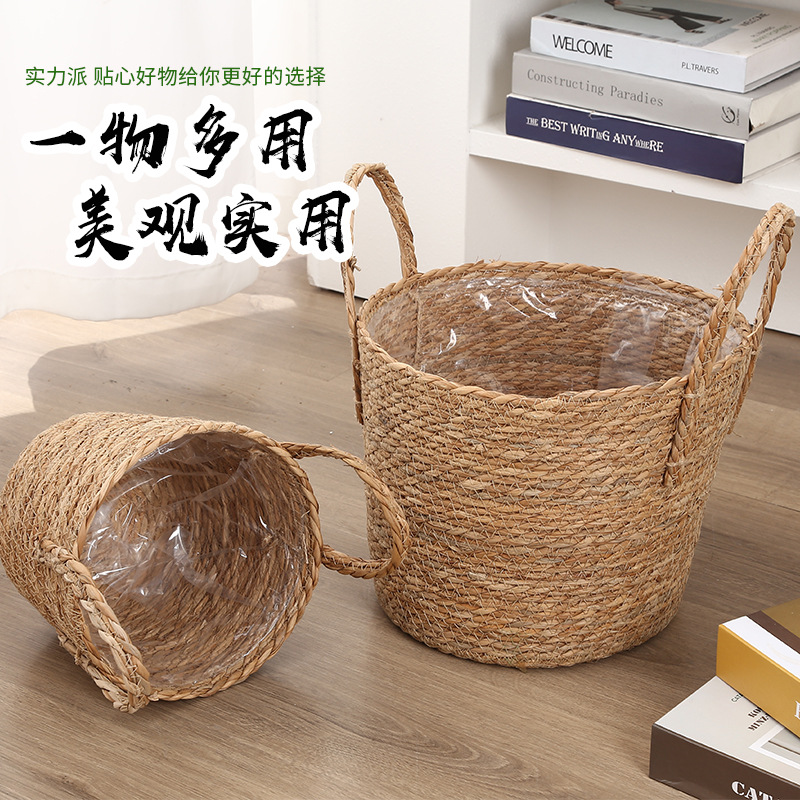 Maceta Tejida de Paja de Hierba de León, Impermeable y Decorativa, para Sala de Estar image 4