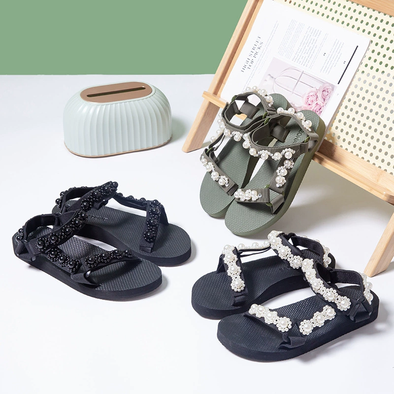 Новая летняя альпинистская жемчужная пляжная сандалия женская липучка плоская нижняя студентка отдыха пляж