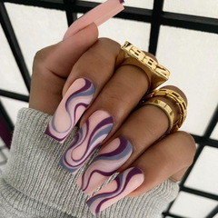 Eurasian long nail tips ballet nails artificial nails with wavy lines wearable nail polish detachable finished nail stickers nail