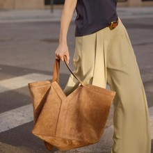 圣罗家松弛感麂皮绒托特包女大容量单肩手提通勤真皮包时尚购物袋