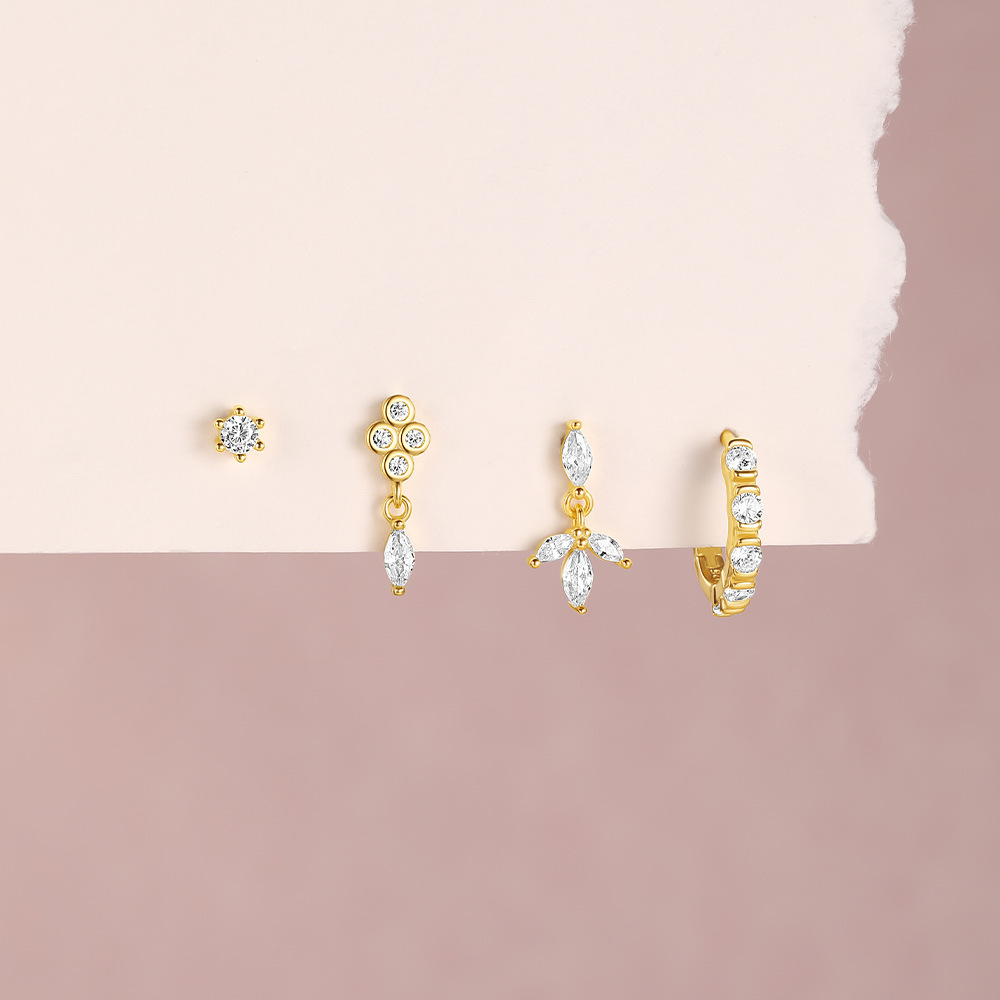 5g Weight 925 Sterling Silver Ear Needle Material Ear Studs Classification 4 Pieces Quantity Holiday, Travel, Daily Occasion 925 Sterling Silver Material Geometric Pattern Women's Gender Plating Design Simple Style Style 4 Pieces 925 Sterling Silver Geometric Ear Studs 9