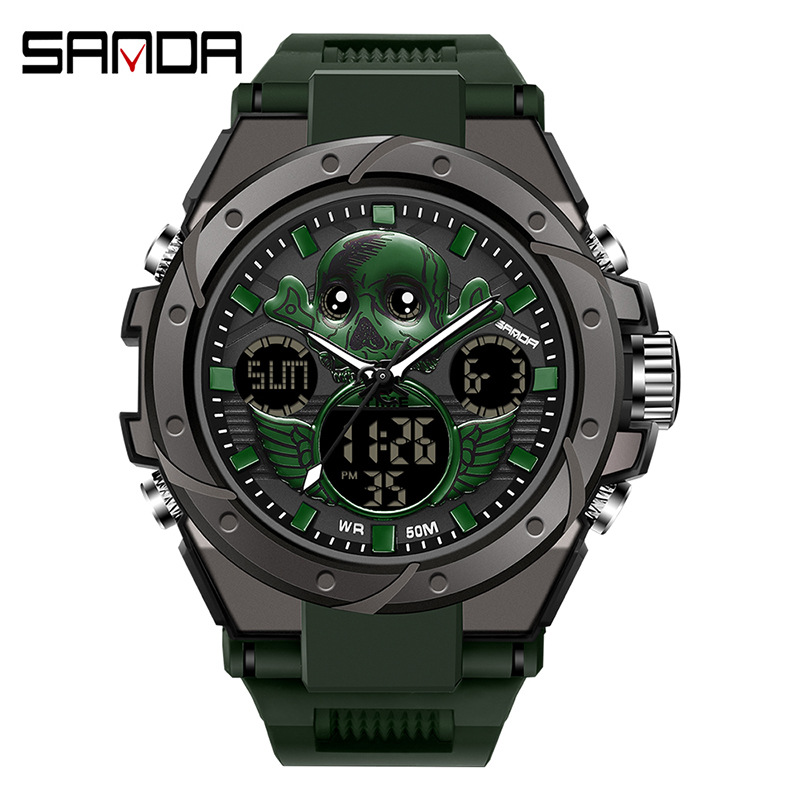 Sanda 6087 reloj electrónico multifunción luminoso impermeable fresco cráneo alas hombres reloj de moda
