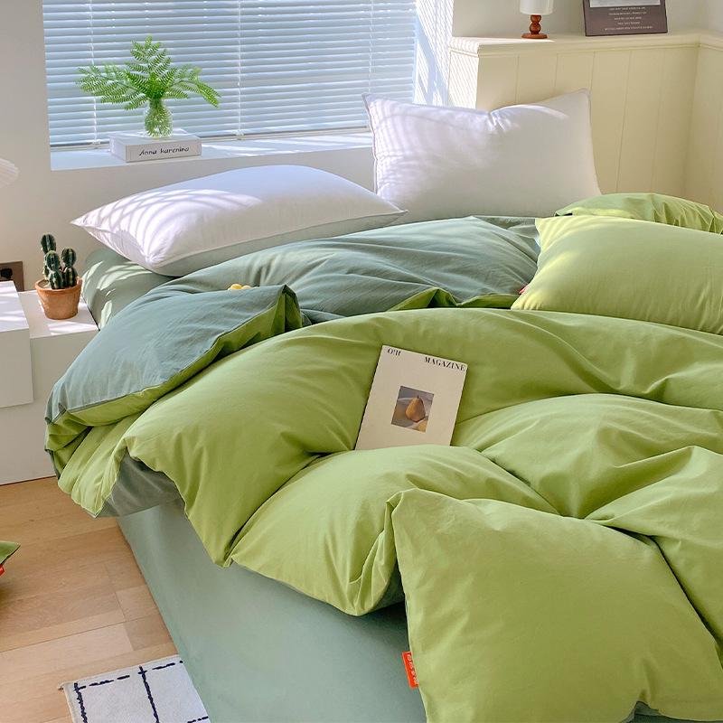 Madre y bebé clase A simple de color sólido doblemente todo el algodón lavado con agua cuatro piezas de algodón dormitorio de estudiantes tres piezas de sábanas cubiertas