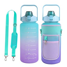 2L Cute Cup Gradient Color Travel Water Bottle with Time