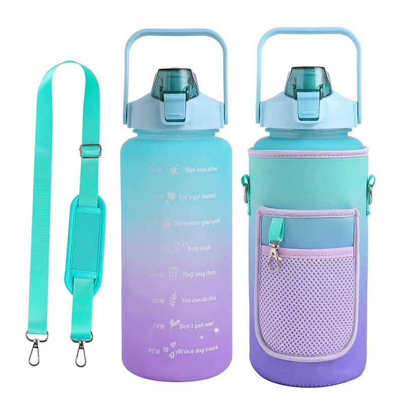2L Cute Cup Gradient Color Travel Water Bottle with Time