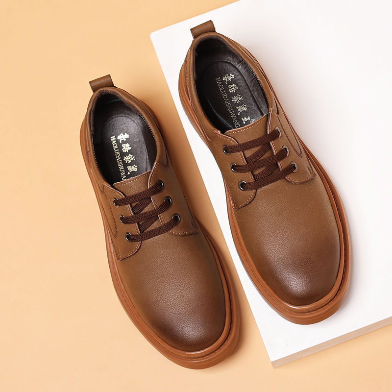 男士四季皮鞋新款英伦真皮高档原创潮流低跟超软时尚休闲软牛筋底