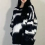 宽松中长款秋冬季条纹绒毛衣