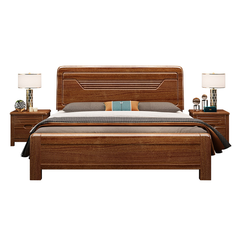 Nuevo chino cama de madera maciza 1,8 m cama doble moderno dormitorio principal cama de boda cama de nogal económica alta caja cama de almacenamiento