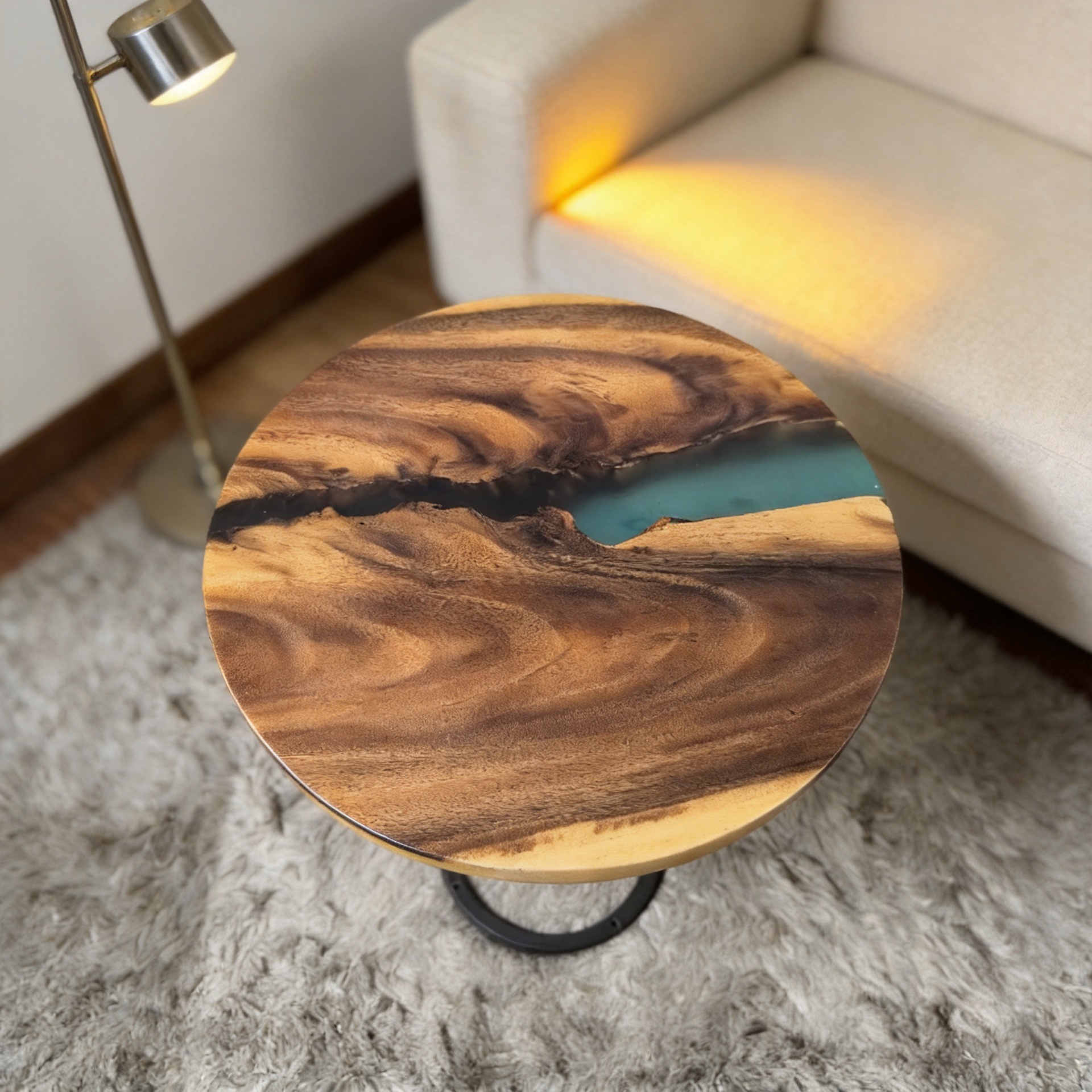 New modern minimalist South American walnut wood round table, solid wood epoxy resin art small round table, coffee table, bedside table