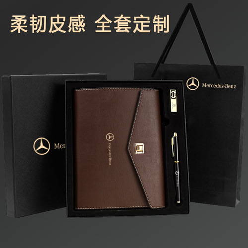 Custom high-end leather-bound tri-fold A5 expandable notebook with logo printing
