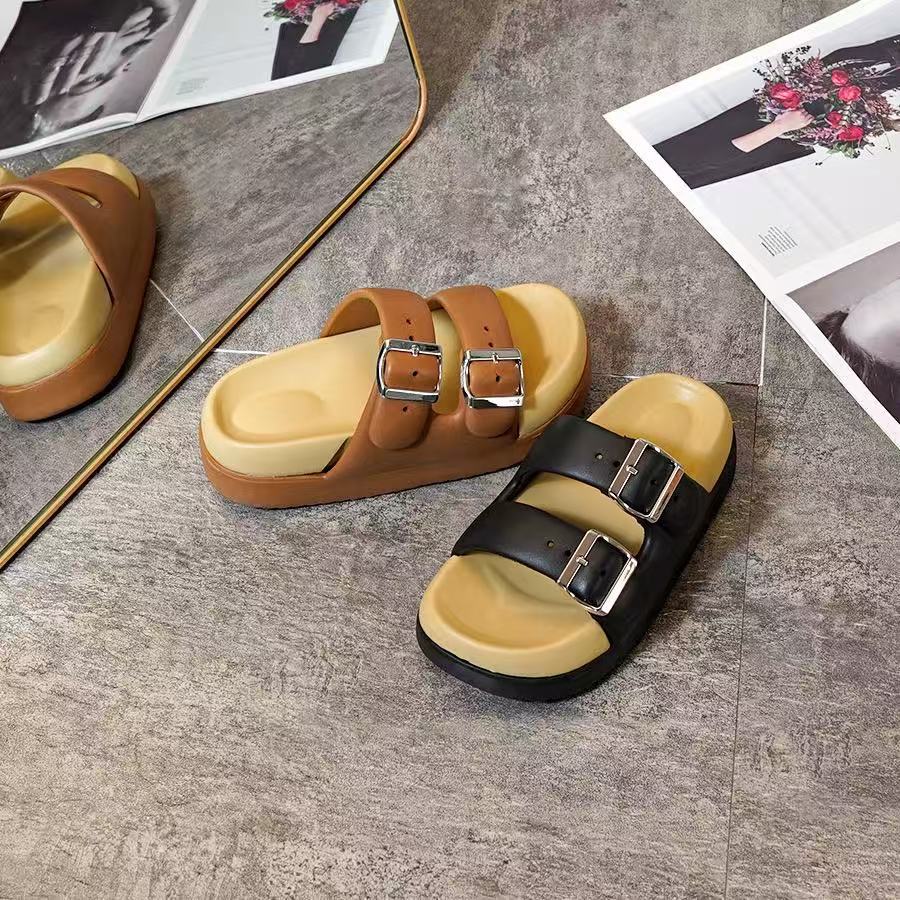 New Women's Summer Sandals For Outdoor Wear, Hong Kong Style Thick-Soled Height-Increasing Slide Sandals, Non-Slip_vogvips.com