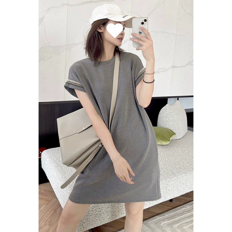 Летнее платье из чистого хлопка с ледяными бусинами для влюбленных, французское повседневное платье, свободное осеннее платье с маленькими летящими рукавами и круглым вырезом