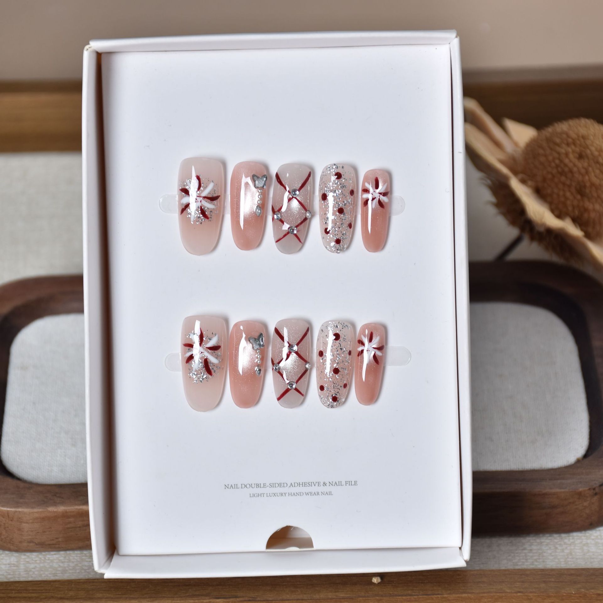 Nuevo parche de uñas falsas de invierno y otoño desmontable de uñas de ojo de gato oval manuales