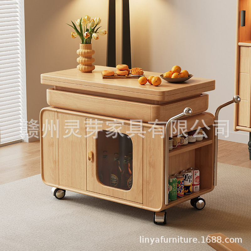 现代简约实木茶几可移动升降折叠茶台茶桌客厅家用小推车沙发边几|undefined